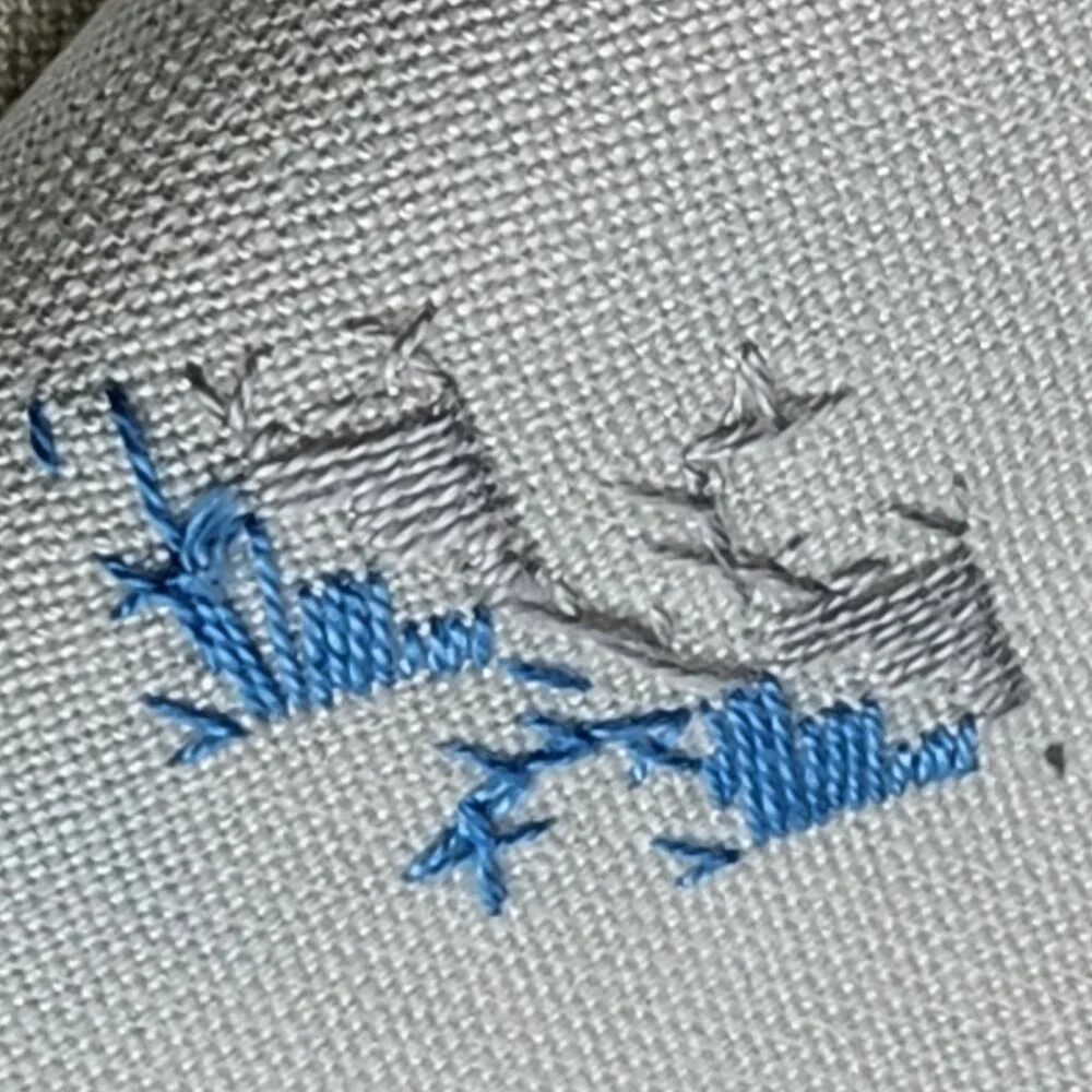 Vintage Embroidered Linen Tablecloth – 40"x40" Floral Blue Gray Stitching - Picture 9 of 13